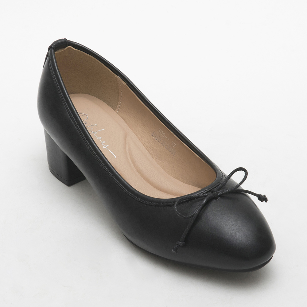 4D Cushioned Mid-Heel Ballets Shoes Black