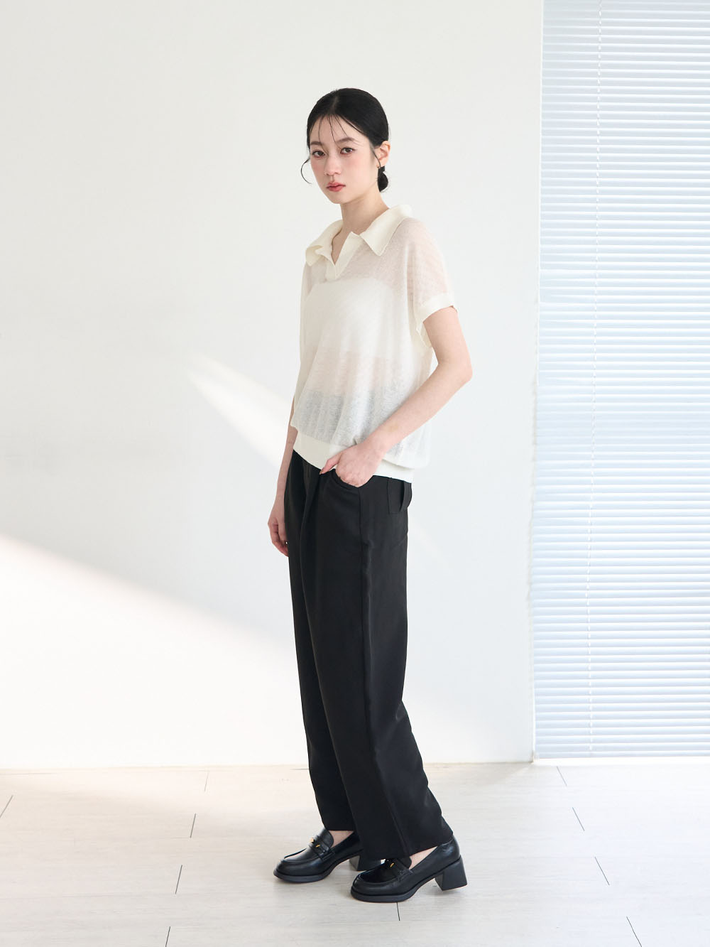 【真皮系列】親膚空氣棉小金葉樂福鞋 黑色