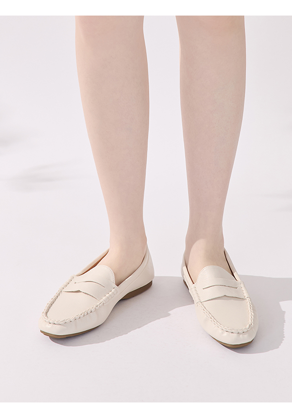 秋冬輕著4D氣墊豆豆底樂福鞋 米白色