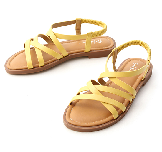 Soft Faux Leather Cross Straps Sandals Yellow