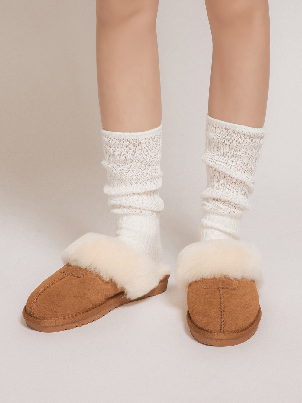 俏皮雪寶．真皮羊毛雪靴拖鞋 駝色