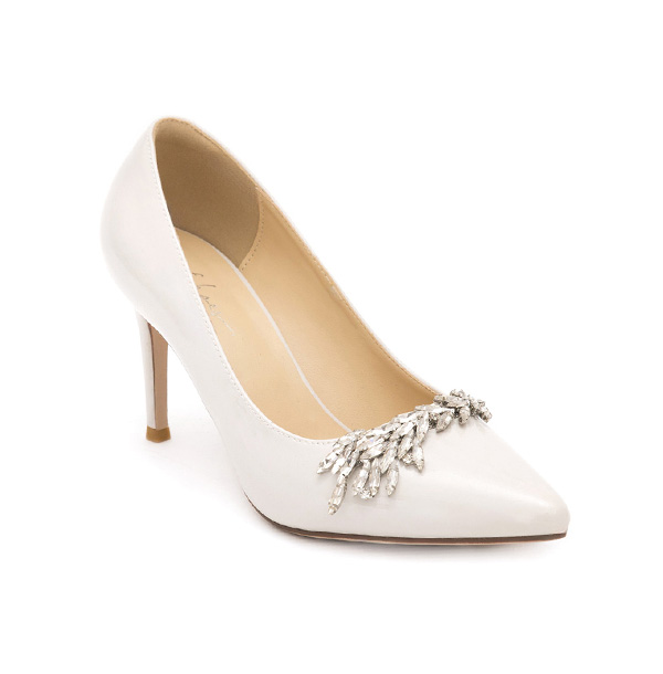 Glamour Gem-Embellished Patent Leather 8cm Heels French Vanilla White