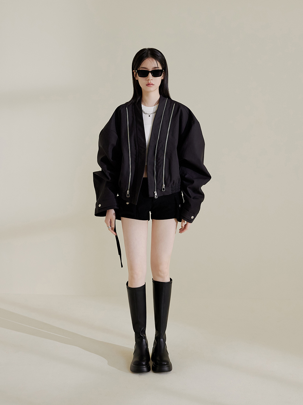 明星舞台.輕量加厚底瘦瘦長靴 時尚黑