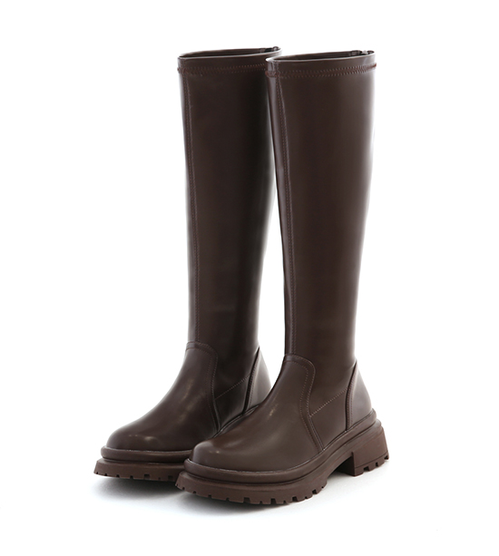 Plain Thick Sole Slimming Tall-Boots Dark Brown
