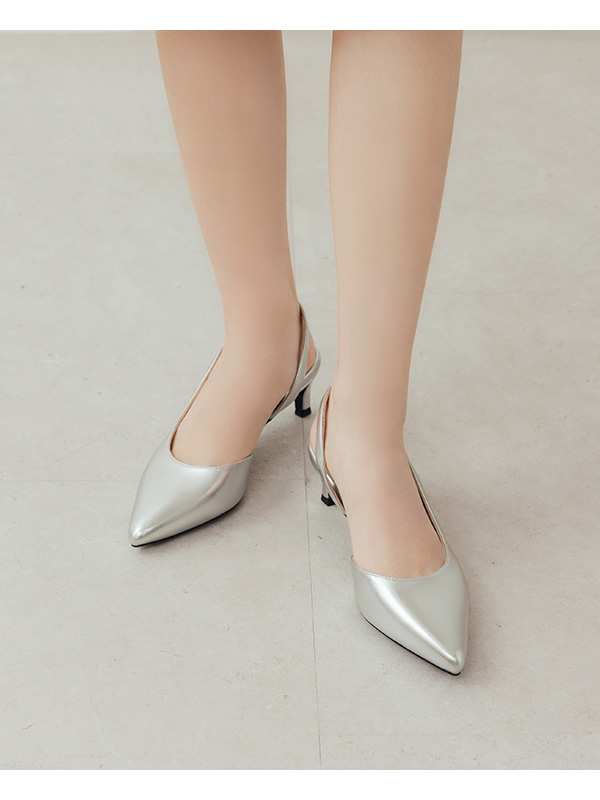 Pointed-Toe Mid-Heel Slingbacks 科技銀