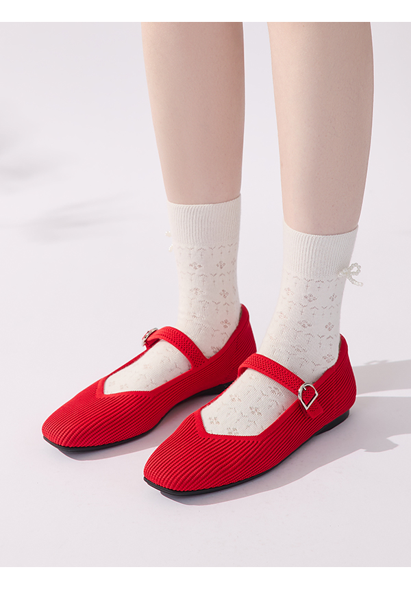 【3D零感雲織鞋】方頭瑪莉珍鞋 熱戀紅