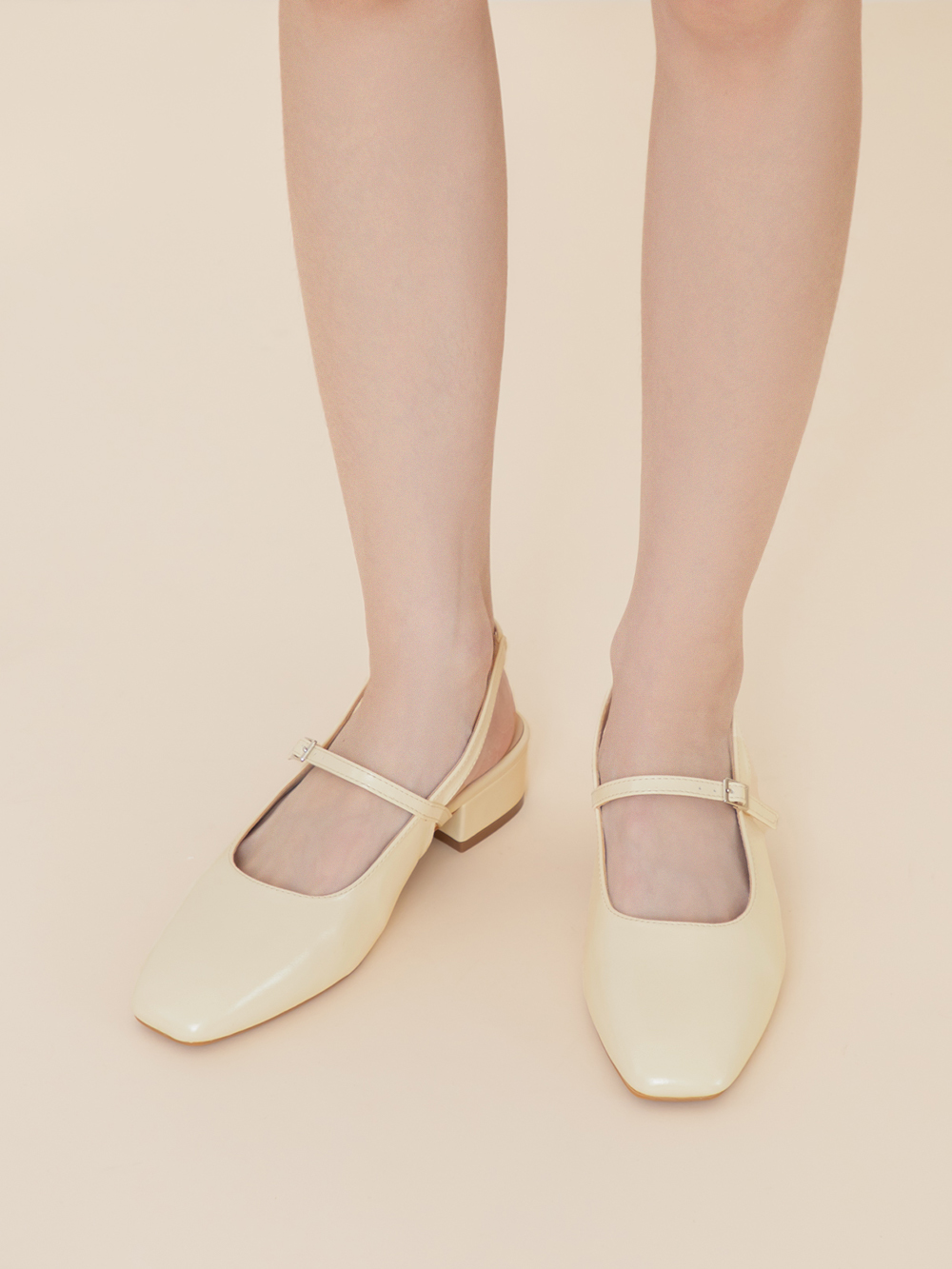 粉彩春日4D氣墊後空低跟鞋 黃