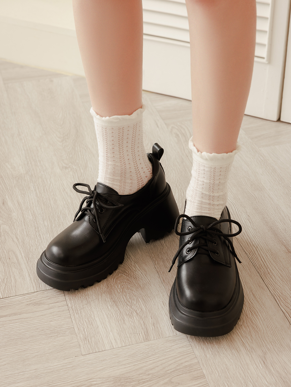 初戀系少女增高加厚底德比鞋 黑色