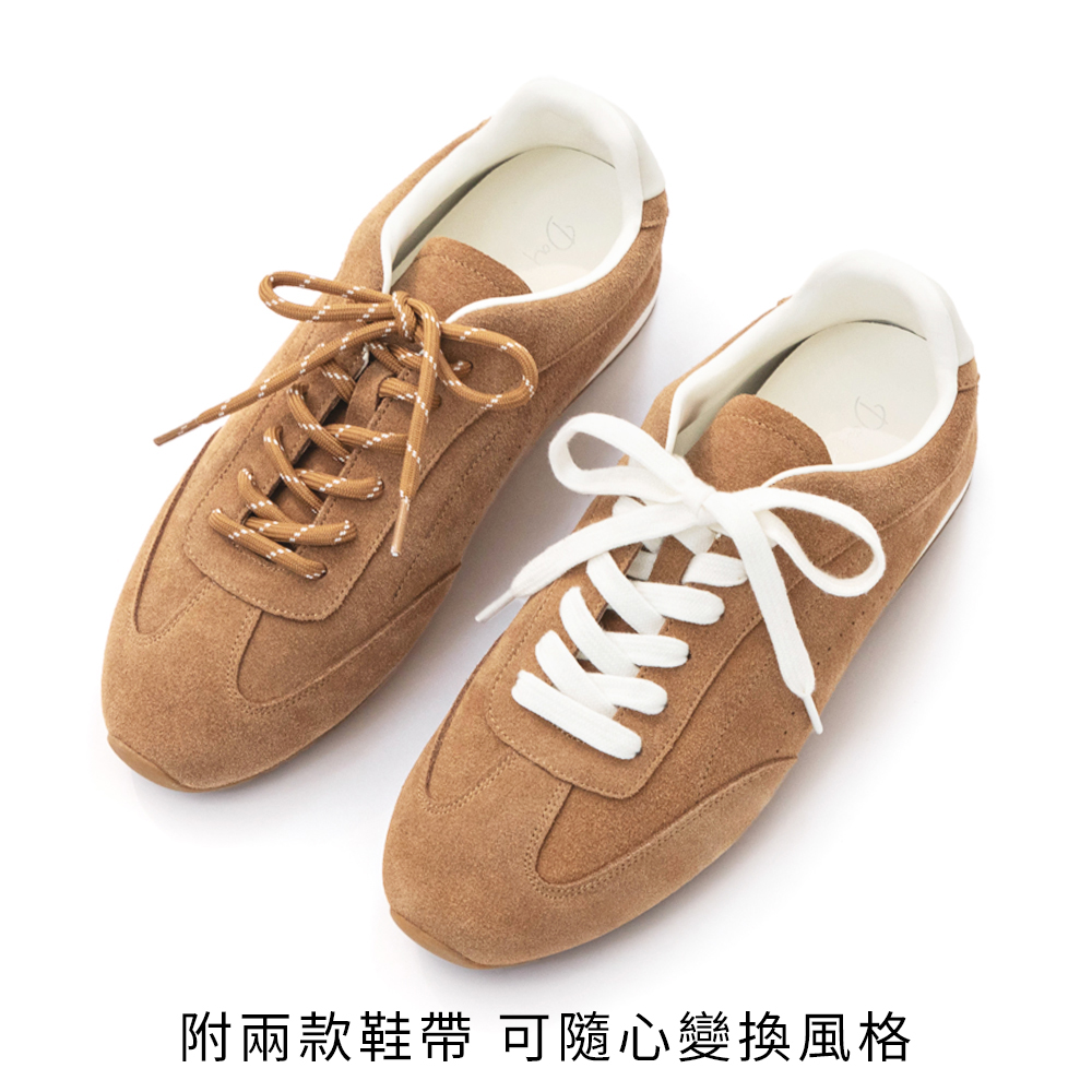 街角漫步雙色鞋帶真皮德訓鞋 駝色