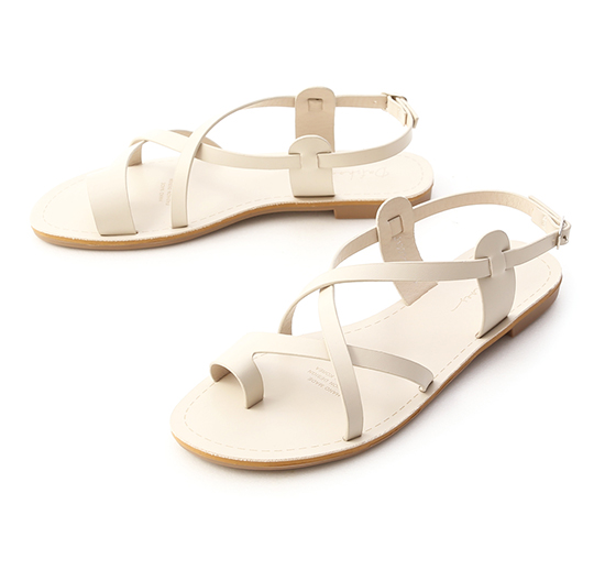 Cross Straps Toe Loop Flat Sandals French Vanilla White