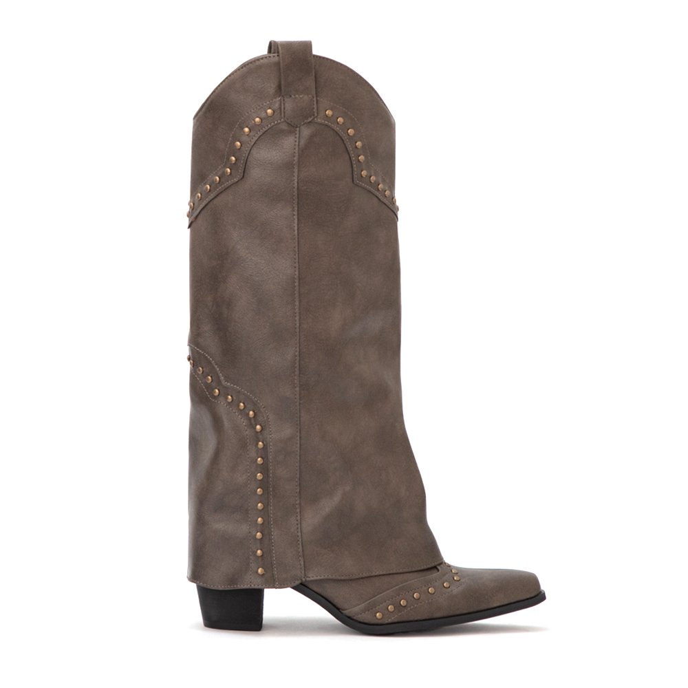 星光鉚釘V口復古西部褲管靴 摩卡棕