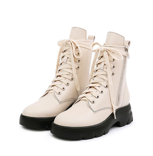 Lightweight Sole Colorblock Combat Ankle Boots 米