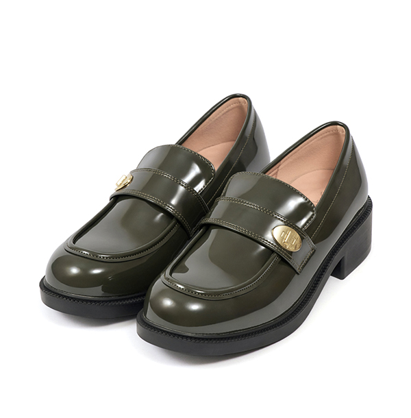 Gold Buckle Round-Toe Loafers Green