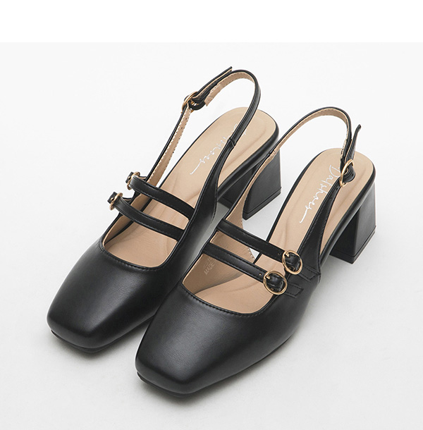 4D Cushion Double-Strap Backless Mary Jane Shoes Black