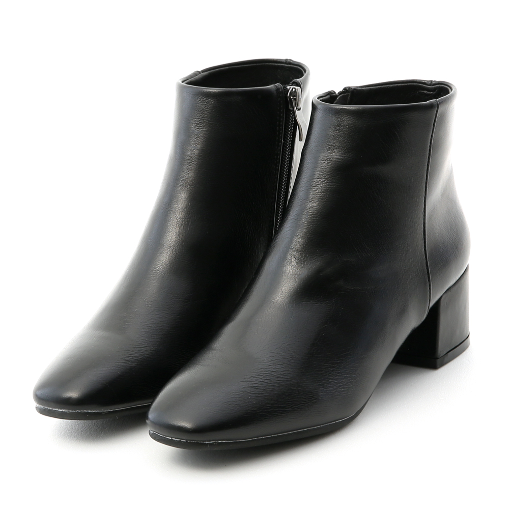 Square Toe Block Heel Ankle Boots Black