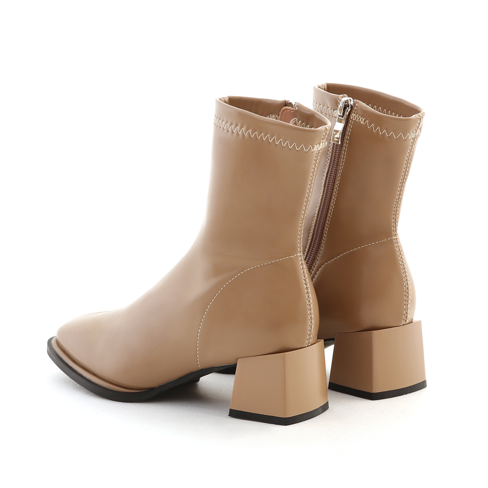 Square Toe Mid-Heel Slimming Boots Beige