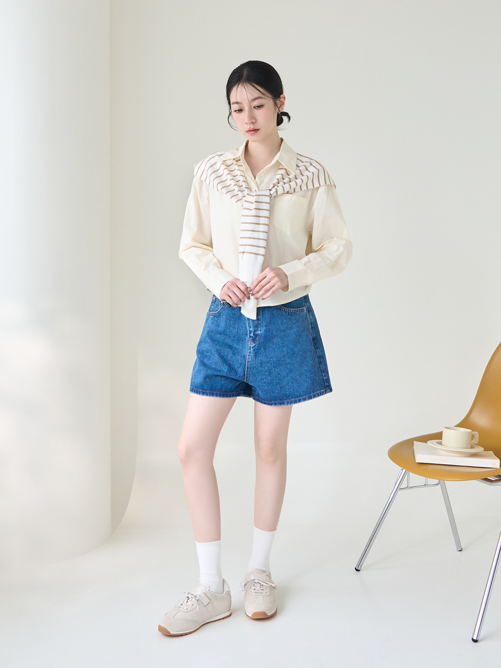 粉彩系列OK繃貼真皮休閒鞋 米白色