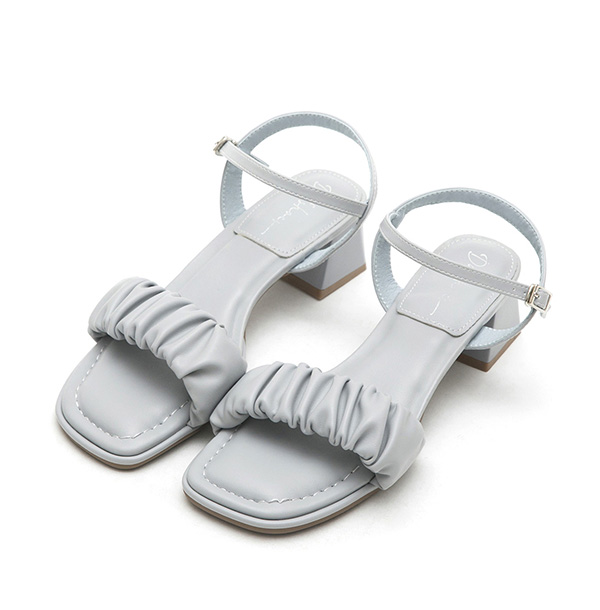 雲朵抓皺泡芙軟墊中跟涼鞋 冰河藍