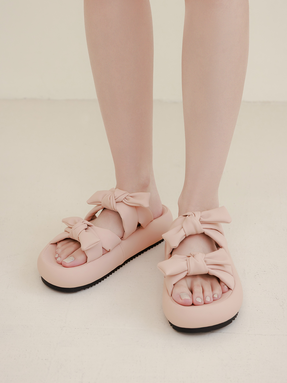 可愛雙蝴蝶結胖胖底氣墊拖鞋 粉