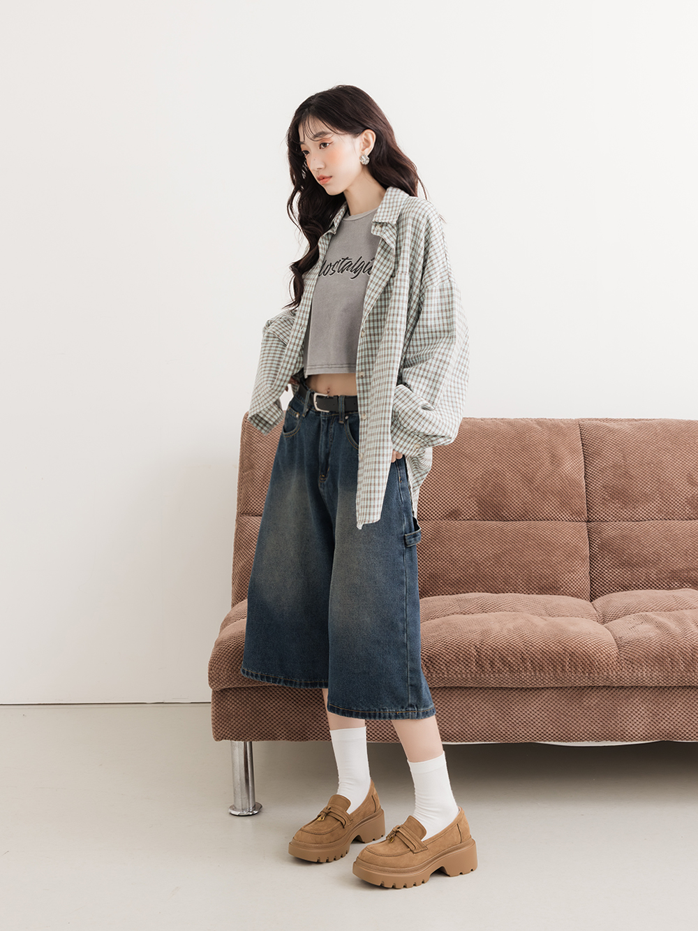 文創美感按摩鞋墊厚底樂福鞋 卡其色