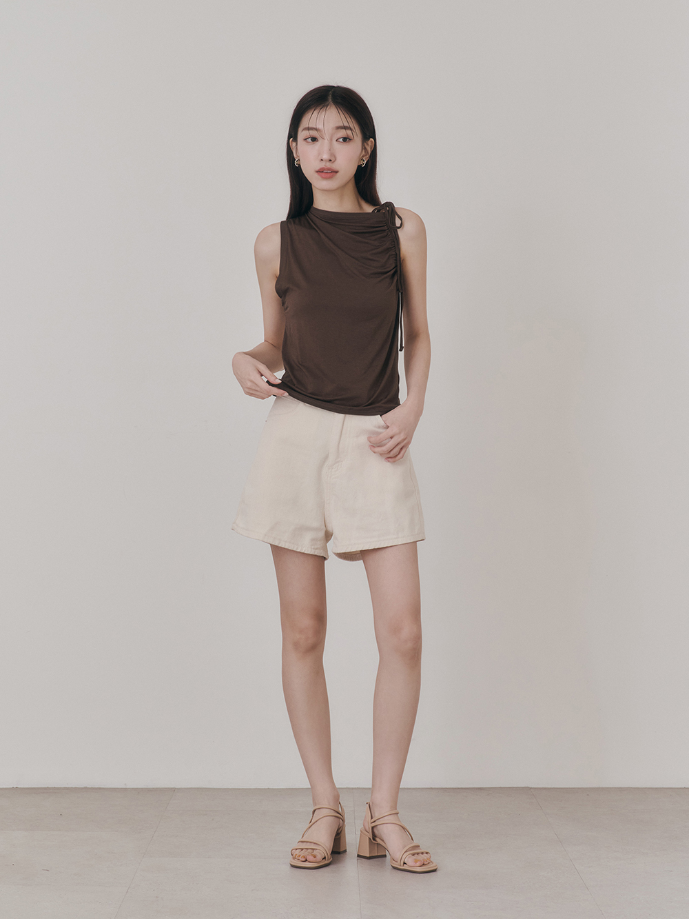 彩虹泡泡糖．泡芙軟墊細帶高跟涼鞋 奶茶杏