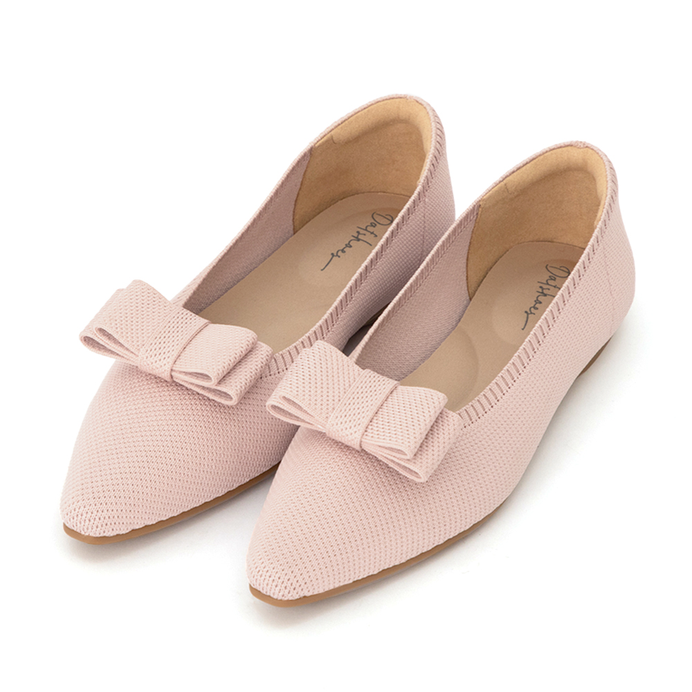 【3D零感雲織鞋】尖頭可拆卸蝴蝶結平底鞋 裸膚粉
