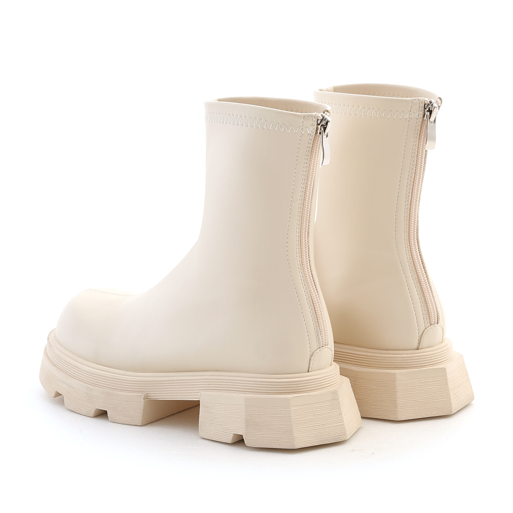 Plain Zig-Zag Sole Slimming Boots Vanilla