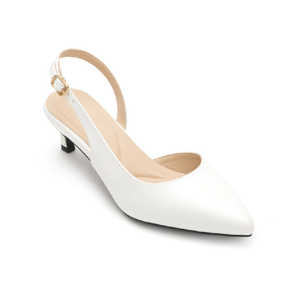 Pointed-Toe Mid-Heel Slingbacks 天使白