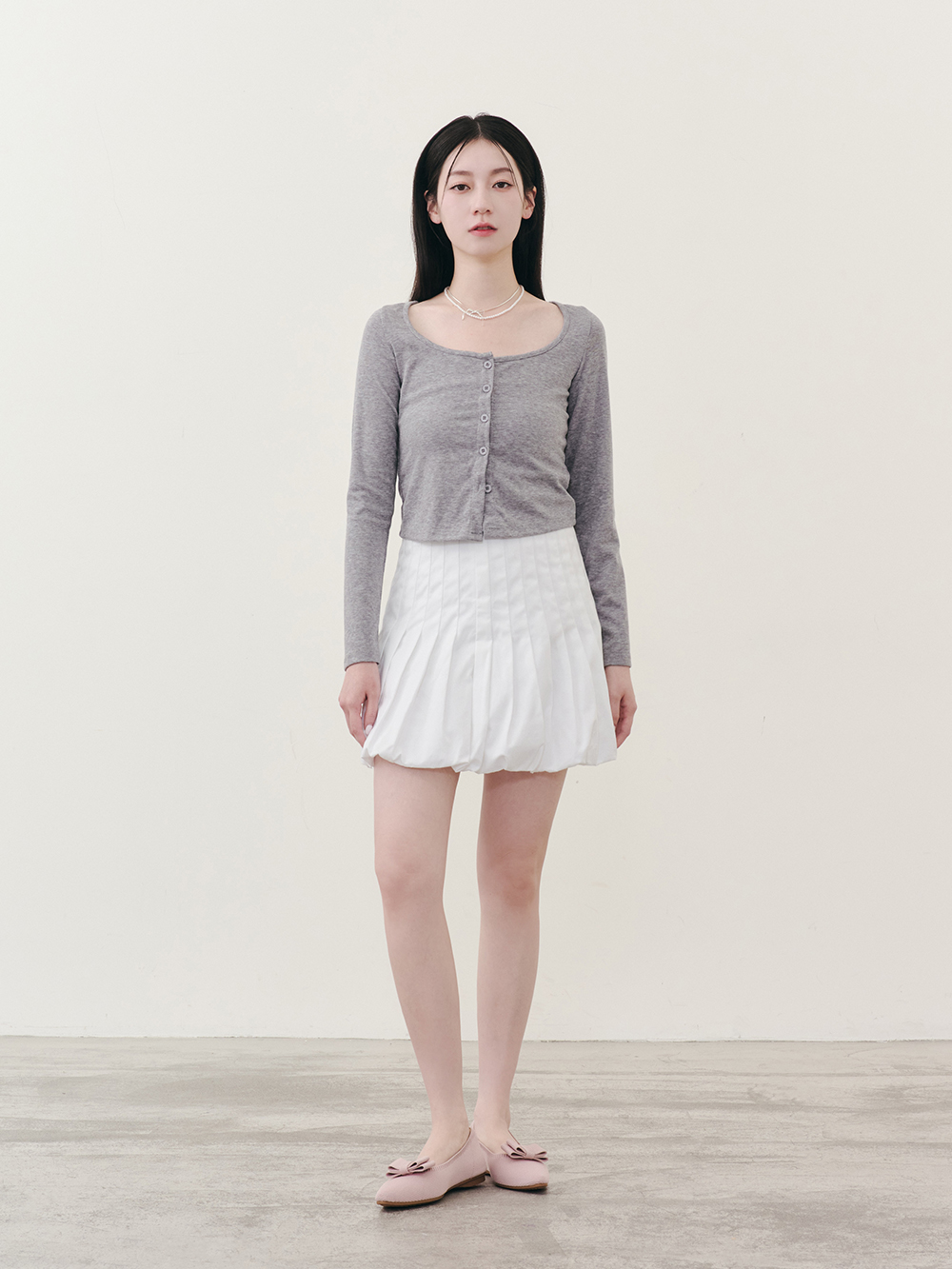 【3D零感雲織鞋】尖頭可拆卸蝴蝶結平底鞋 裸膚粉