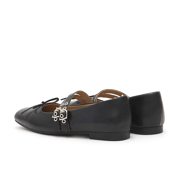 Punk Metal Double Buckle Ballet Flats Black