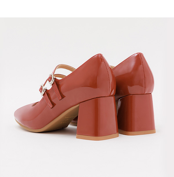 4D Cushioned Double-Straps High Heel Mary Janes Shoes 復古紅