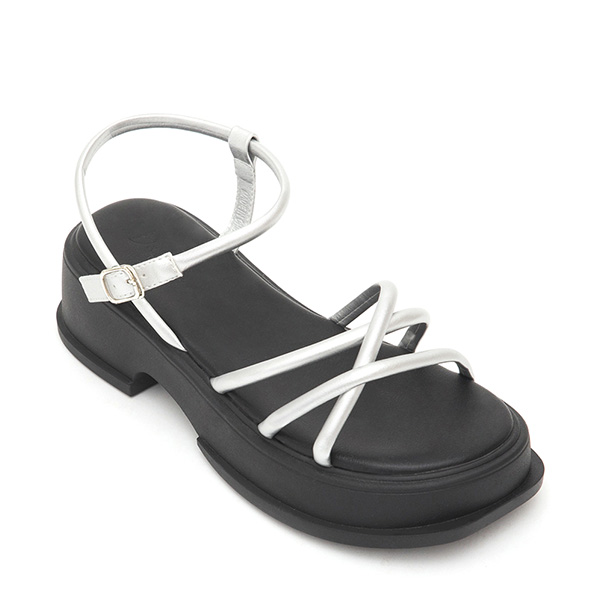 Cross-Strap Platform Sandals Silver