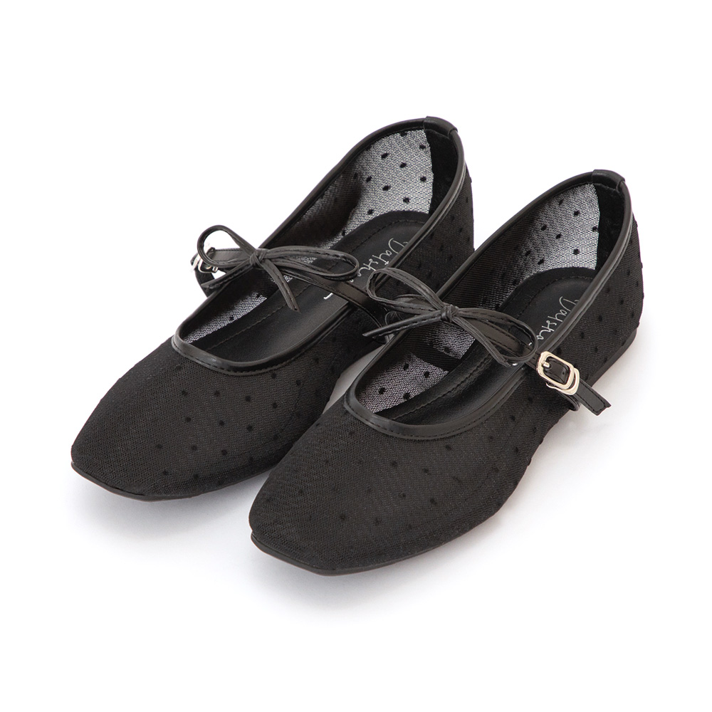 法式點點網紗蝴蝶結瑪莉珍鞋 黑