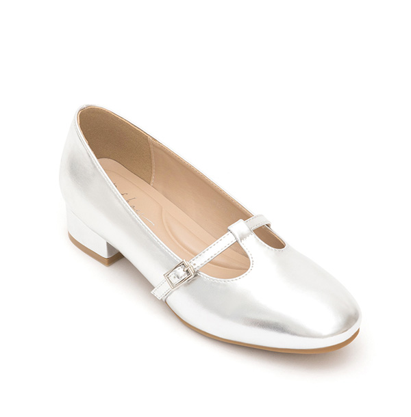 Round-Toe T-Strap Mary Jane Shoes Silver