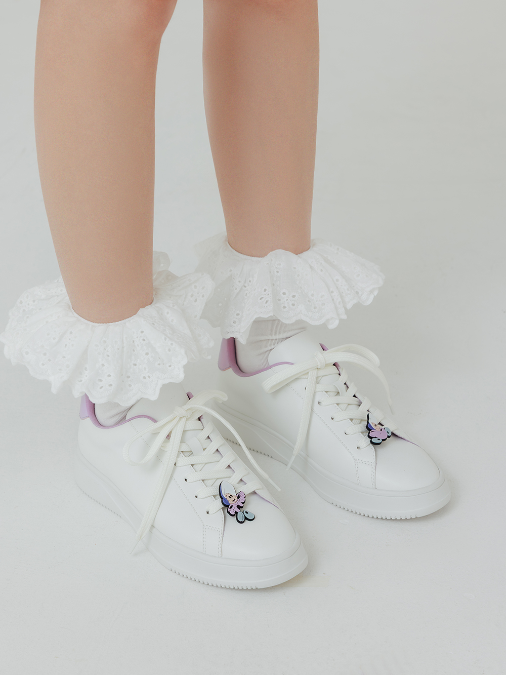 【Disney】牡蠣寶寶雙色鞋帶小白鞋 薰衣紫