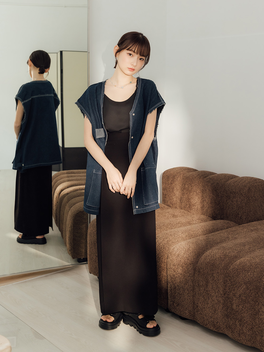 寬帶魔鬼氈空氣海綿啵啵Q軟涼鞋 黑