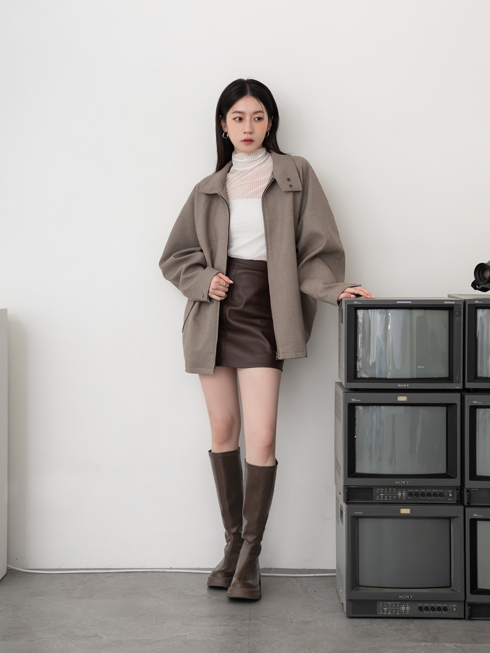 韓團指標．百搭素面厚底瘦瘦長靴 復古咖