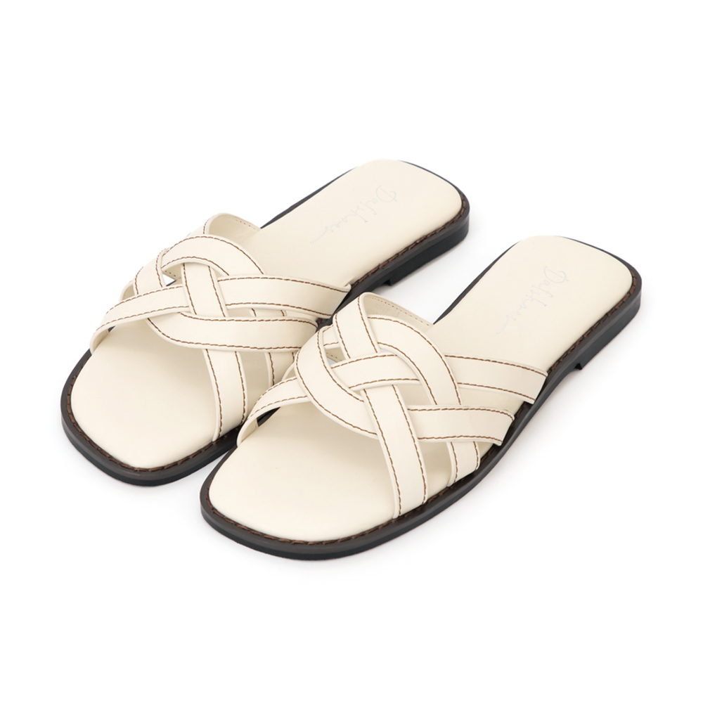 漫步海島編織設計平底拖鞋 白