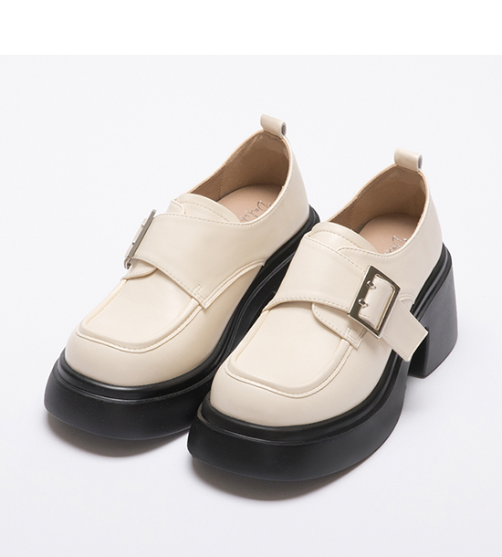 Big Buckle Lightweight Thick Sole Loafers Vanilla