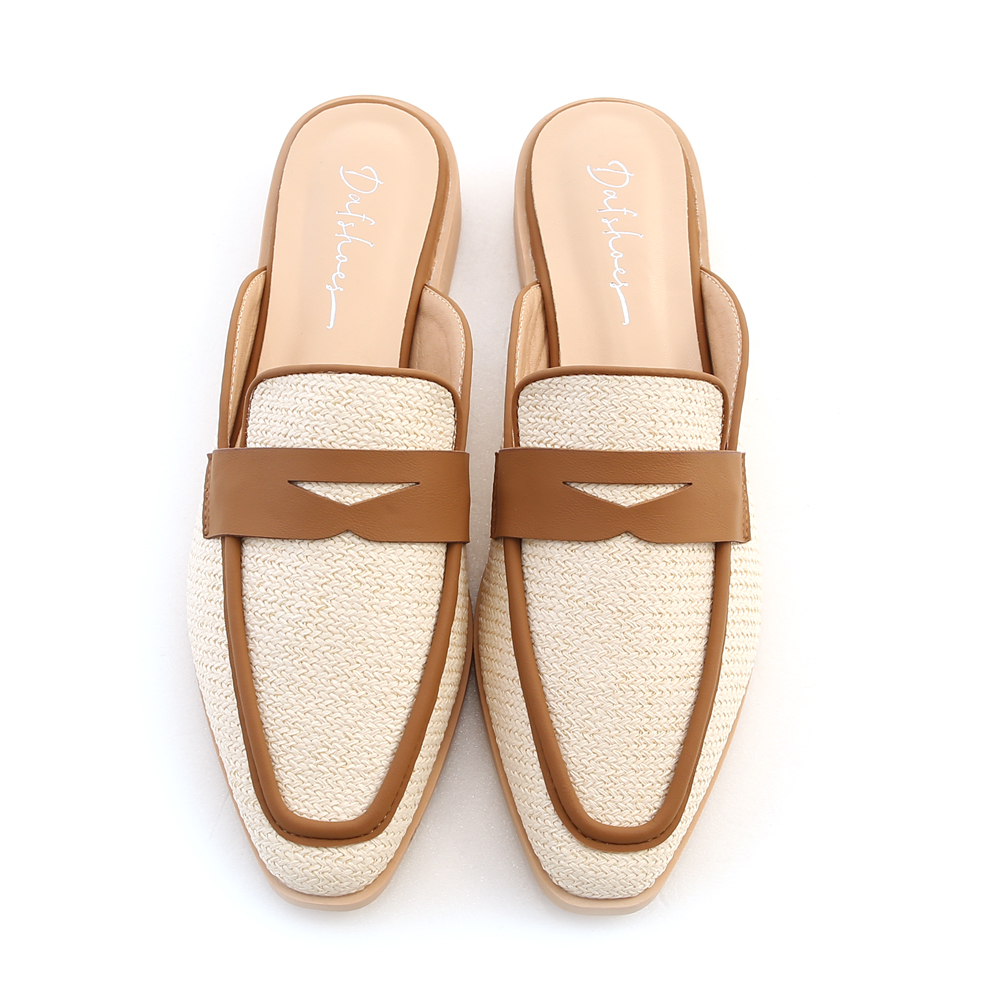 Contrast Color Woven Mules Brown