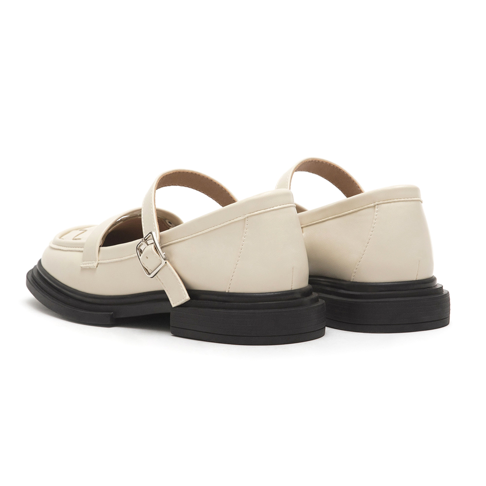 棋盤格編織樂福瑪莉珍鞋 米白