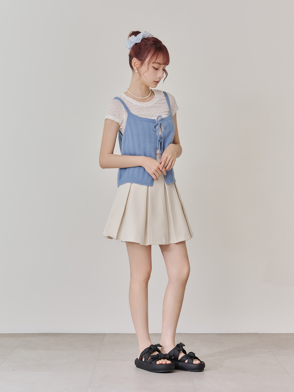 可愛雙蝴蝶結胖胖底氣墊拖鞋 黑