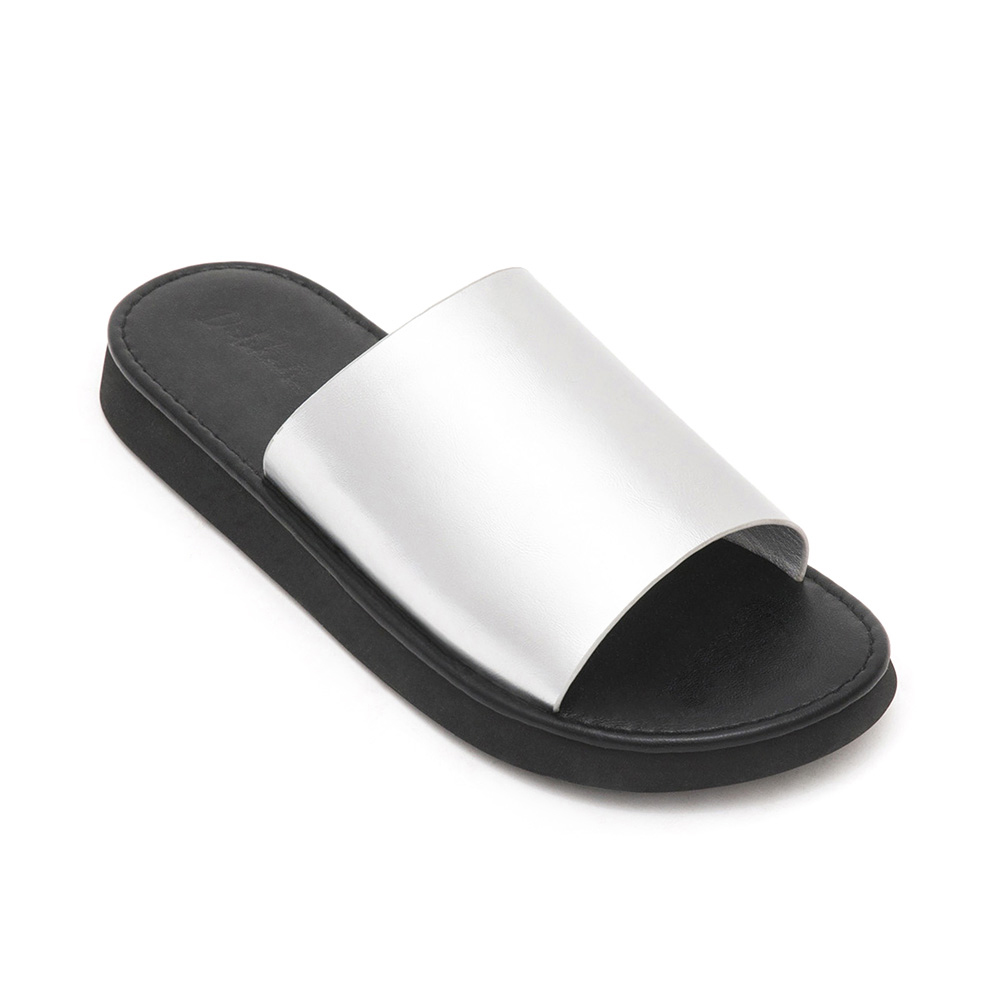 Minimalist Wide Strap Thick Sole Slippers Silver