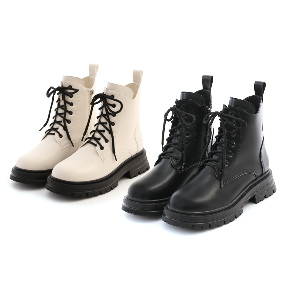 Side Cut Lace-Up Martin Boots Black