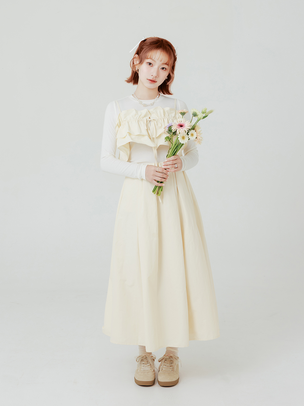 【Disney】愛麗絲蕾絲花邊真皮德訓鞋 奶茶色