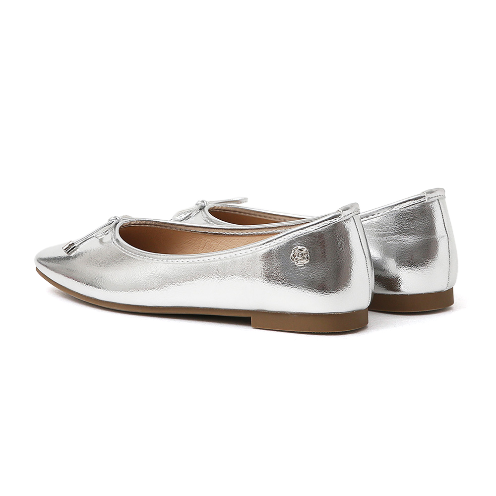 浪漫花釦．小蝴蝶結平底芭蕾娃娃鞋 百搭銀
