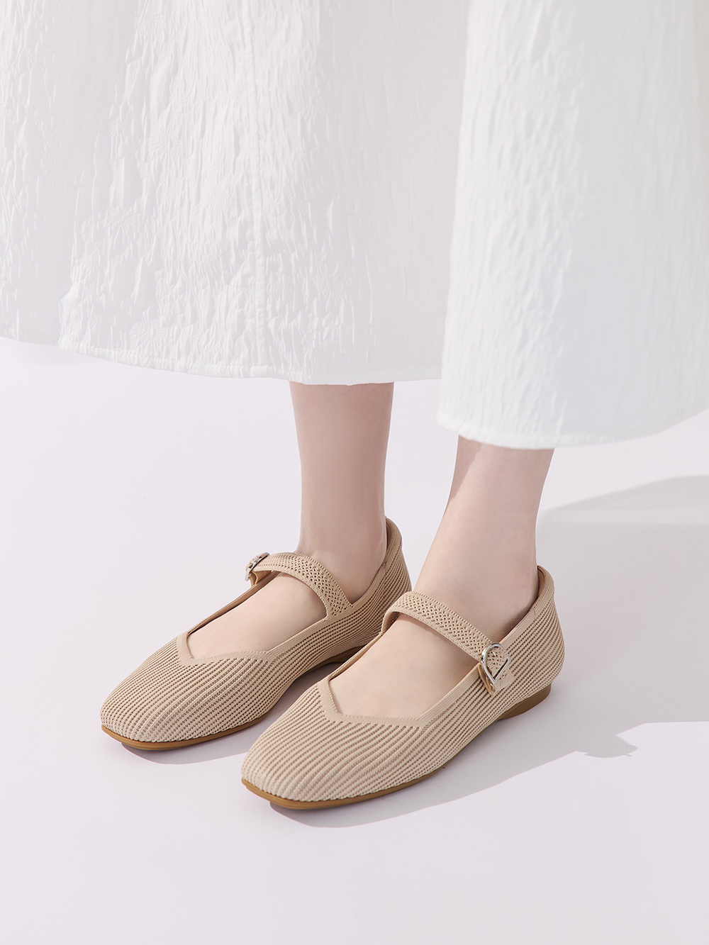 【3D零感雲織鞋】方頭瑪莉珍鞋 密茶杏