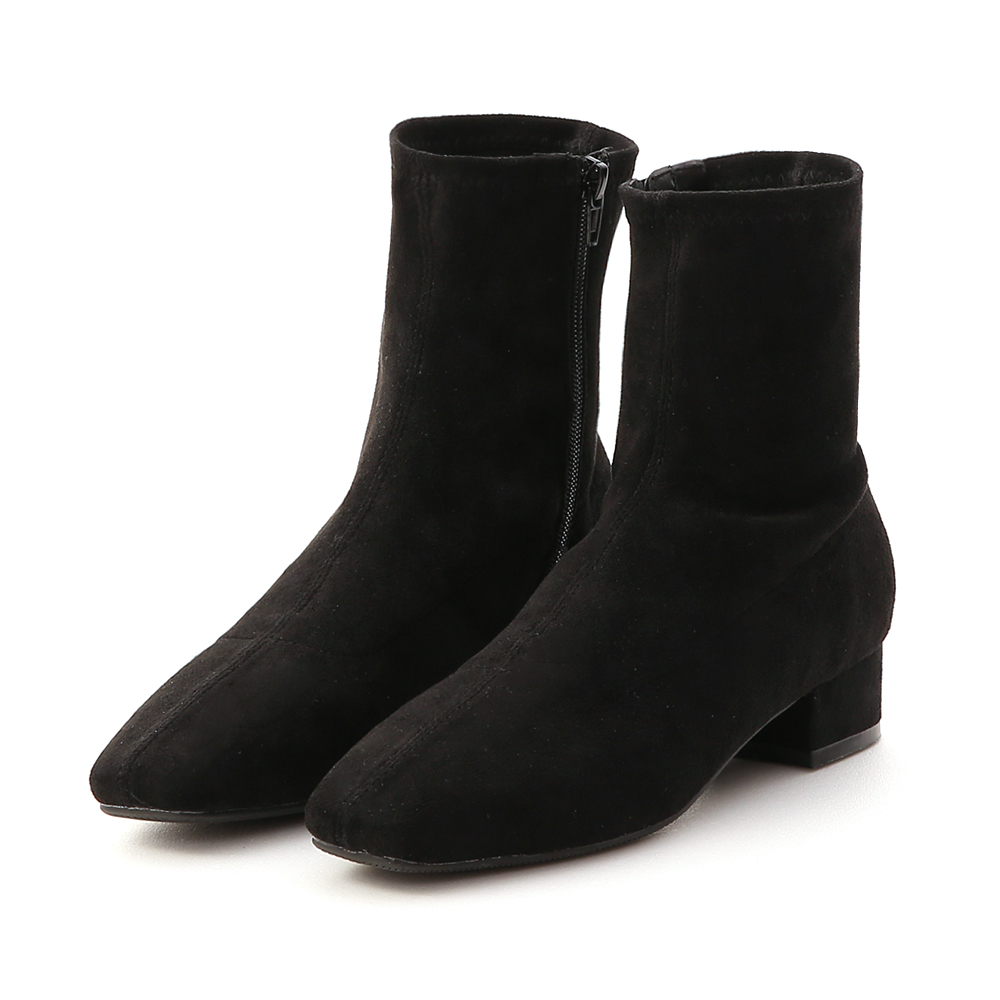 Square Toe Low Heel Sock Boots Textured black