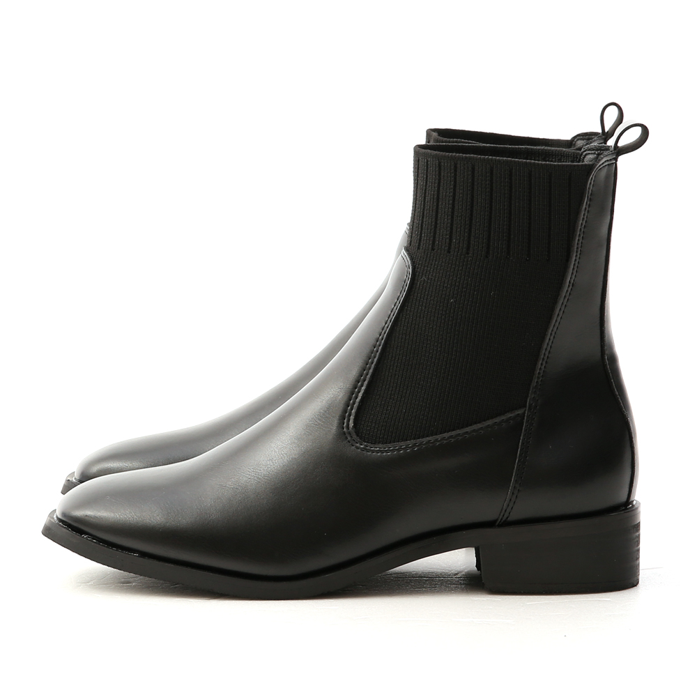 Knit Stitching Chelsea Boots Black