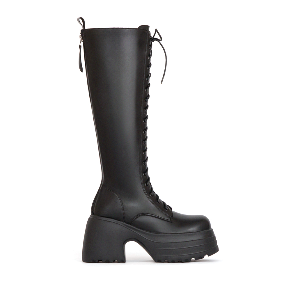舞力全開增高加厚底綁帶長靴 黑色